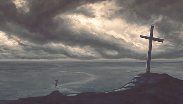 man running towards the cross, by
                              Kevin Carden