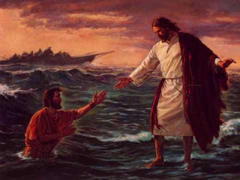 Jesus meets Peter on
                          the waves of the sea
