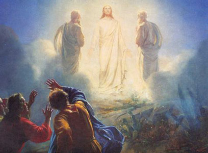 Jesus transfigured
                          with Peter observing