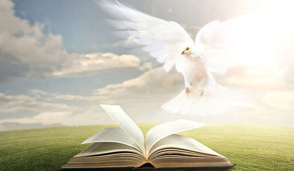 Holy Spirit hovering over open Bible