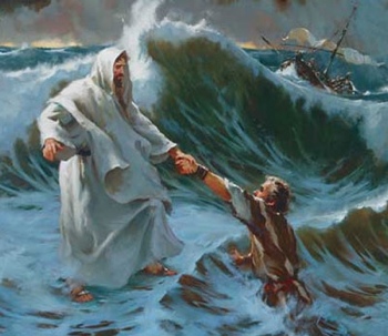 Jesus rescues
                  Peter from sinking in the sea