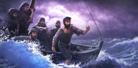 Peter walks on water
                          towards Jesus