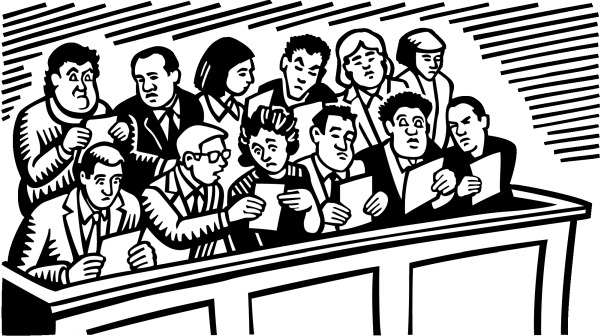 illustration of 12 people on jury duty